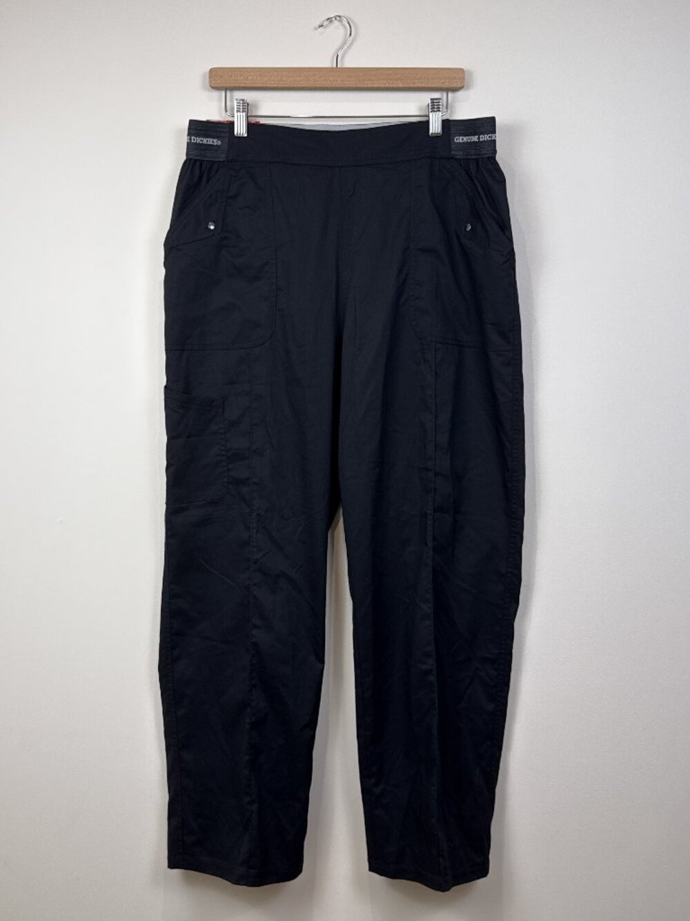 Genuine Dickies Womens Black Scrub Pants Elastic Waist Cargo Pocket Stretch L/G